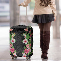 Hawaii Tropical Flowers Luggage Cover Black Polynesian Tattoo Art LT05 - Polynesian Pride