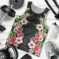 Hawaii Tropical Flowers Men Tank Top Black Polynesian Tattoo Art LT05 - Polynesian Pride