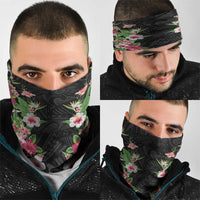 Hawaii Tropical Flowers Neck Gaiter Black Polynesian Tattoo Art LT05 - Polynesian Pride