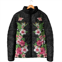 Hawaii Tropical Flowers Padded Jacket Black Polynesian Tattoo Art LT05 - Polynesian Pride
