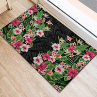Hawaii Tropical Flowers Rubber Doormat Black Polynesian Tattoo Art LT05 - Polynesian Pride