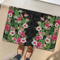 Hawaii Tropical Flowers Rubber Doormat Black Polynesian Tattoo Art LT05 - Polynesian Pride