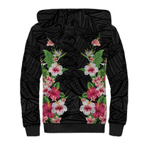 Hawaii Tropical Flowers Sherpa Hoodie Black Polynesian Tattoo Art LT05 - Polynesian Pride