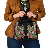 Hawaii Tropical Flowers Shoulder Handbag Black Polynesian Tattoo Art LT05 - Polynesian Pride