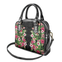 Hawaii Tropical Flowers Shoulder Handbag Black Polynesian Tattoo Art LT05 - Polynesian Pride