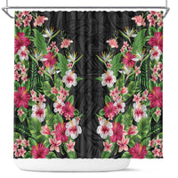 Hawaii Tropical Flowers Shower Curtain Black Polynesian Tattoo Art LT05 Black - Polynesian Pride