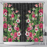Hawaii Tropical Flowers Shower Curtain Black Polynesian Tattoo Art LT05 - Polynesian Pride