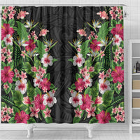Hawaii Tropical Flowers Shower Curtain Black Polynesian Tattoo Art LT05 - Polynesian Pride