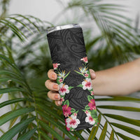 Hawaii Tropical Flowers Skinny Tumbler Black Polynesian Tattoo Art LT05 - Polynesian Pride