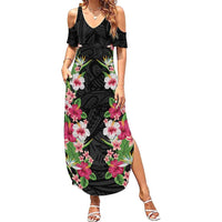 Hawaii Tropical Flowers Summer Maxi Dress Black Polynesian Tattoo Art LT05 Women Black - Polynesian Pride