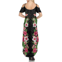 Hawaii Tropical Flowers Summer Maxi Dress Black Polynesian Tattoo Art LT05 - Polynesian Pride