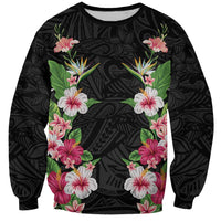 Hawaii Tropical Flowers Sweatshirt Black Polynesian Tattoo Art LT05 Unisex Black - Polynesian Pride