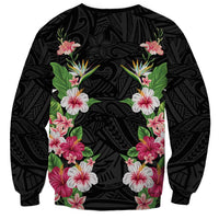 Hawaii Tropical Flowers Sweatshirt Black Polynesian Tattoo Art LT05 - Polynesian Pride