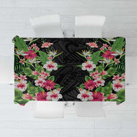 Hawaii Tropical Flowers Tablecloth Black Polynesian Tattoo Art LT05 Black - Polynesian Pride
