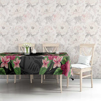 Hawaii Tropical Flowers Tablecloth Black Polynesian Tattoo Art LT05 - Polynesian Pride