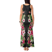 Hawaii Tropical Flowers Tank Maxi Dress Black Polynesian Tattoo Art LT05 - Polynesian Pride
