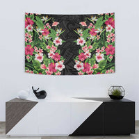 Hawaii Tropical Flowers Tapestry Black Polynesian Tattoo Art LT05 - Polynesian Pride