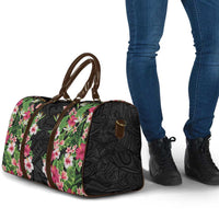 Hawaii Tropical Flowers Travel Bag Black Polynesian Tattoo Art