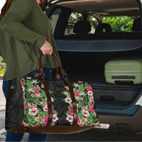 Hawaii Tropical Flowers Travel Bag Black Polynesian Tattoo Art