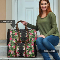 Hawaii Tropical Flowers Travel Bag Black Polynesian Tattoo Art
