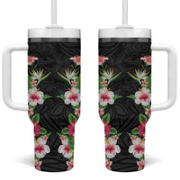 Hawaii Tropical Flowers Tumbler With Handle Black Polynesian Tattoo Art LT05 One Size: 40 oz Black - Polynesian Pride