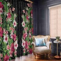 Hawaii Tropical Flowers Window Curtain Black Polynesian Tattoo Art LT05 - Polynesian Pride