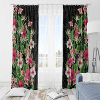 Hawaii Tropical Flowers Window Curtain Black Polynesian Tattoo Art LT05 - Polynesian Pride