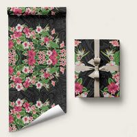 Hawaii Tropical Flowers Wrapping Paper Black Polynesian Tattoo Art LT05 58" × 23" Black - Polynesian Pride