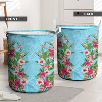 Hawaii Tropical Flowers Laundry Basket Sky Blue Polynesian Tattoo Art LT05 - Polynesian Pride