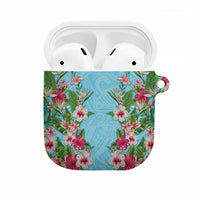 Hawaii Tropical Flowers AirPods Case Sky Blue Polynesian Tattoo Art LT05 Blue - Polynesian Pride