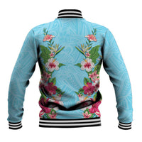 Hawaii Tropical Flowers Baseball Jacket Sky Blue Polynesian Tattoo Art LT05 - Polynesian Pride