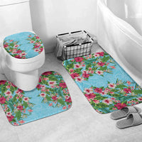 Hawaii Tropical Flowers Bathroom Set Sky Blue Polynesian Tattoo Art LT05 Mat Set Only (3 pcs) One Size Blue - Polynesian Pride