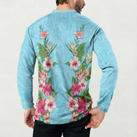 Hawaii Tropical Flowers Button Sweatshirt Sky Blue Polynesian Tattoo Art LT05 - Polynesian Pride