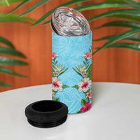 Hawaii Tropical Flowers 4 in 1 Can Cooler Tumbler Sky Blue Polynesian Tattoo Art LT05 - Polynesian Pride