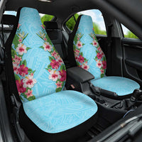 Hawaii Tropical Flowers Car Seat Cover Sky Blue Polynesian Tattoo Art LT05 One Size Blue - Polynesian Pride