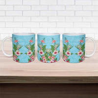 Hawaii Tropical Flowers Ceramic Mug Sky Blue Polynesian Tattoo Art LT05 - Polynesian Pride