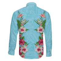Hawaii Tropical Flowers Family Matching Mermaid Dress and Hawaiian Shirt Sky Blue Polynesian Tattoo Art