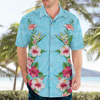 Hawaii Tropical Flowers Hawaiian Shirt Sky Blue Polynesian Tattoo Art LT05 - Polynesian Pride