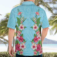 Hawaii Tropical Flowers Hawaiian Shirt Sky Blue Polynesian Tattoo Art LT05 - Polynesian Pride