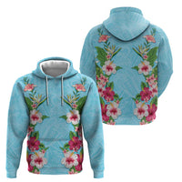 Hawaii Tropical Flowers Hoodie Sky Blue Polynesian Tattoo Art LT05 - Polynesian Pride