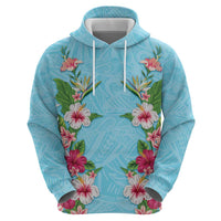 Hawaii Tropical Flowers Hoodie Sky Blue Polynesian Tattoo Art LT05 - Polynesian Pride