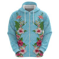 Hawaii Tropical Flowers Hoodie Sky Blue Polynesian Tattoo Art LT05 - Polynesian Pride