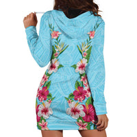 Hawaii Tropical Flowers Hoodie Dress Sky Blue Polynesian Tattoo Art LT05 - Polynesian Pride