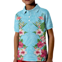 Hawaii Tropical Flowers Kid Polo Shirt Sky Blue Polynesian Tattoo Art LT05 Kid Blue - Polynesian Pride