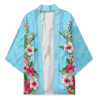 Hawaii Tropical Flowers Kimono Sky Blue Polynesian Tattoo Art LT05 Unisex Blue - Polynesian Pride