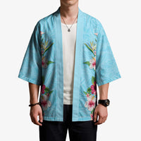 Hawaii Tropical Flowers Kimono Sky Blue Polynesian Tattoo Art LT05 - Polynesian Pride