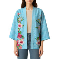 Hawaii Tropical Flowers Kimono Sky Blue Polynesian Tattoo Art LT05 - Polynesian Pride