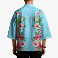 Hawaii Tropical Flowers Kimono Sky Blue Polynesian Tattoo Art LT05 - Polynesian Pride
