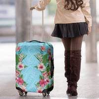 Hawaii Tropical Flowers Luggage Cover Sky Blue Polynesian Tattoo Art LT05 - Polynesian Pride