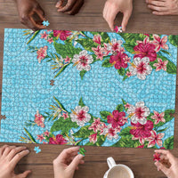 Hawaii Tropical Flowers Puzzle Sky Blue Polynesian Tattoo Art LT05 - Polynesian Pride